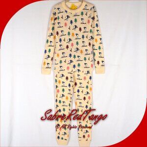 NWT Hanna Andersson Organic Long Johns Pajamas Snoopy Skiing Print 120 6 7